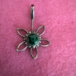 Malachite and 925 Silver Flower Pendant EC